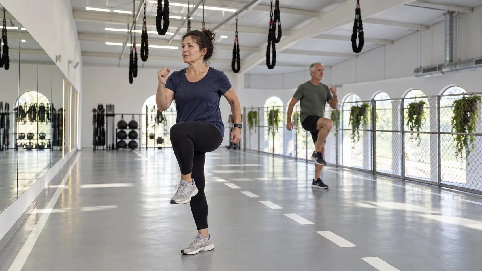 Woman and man doing a standing cardio interval — AI illustration