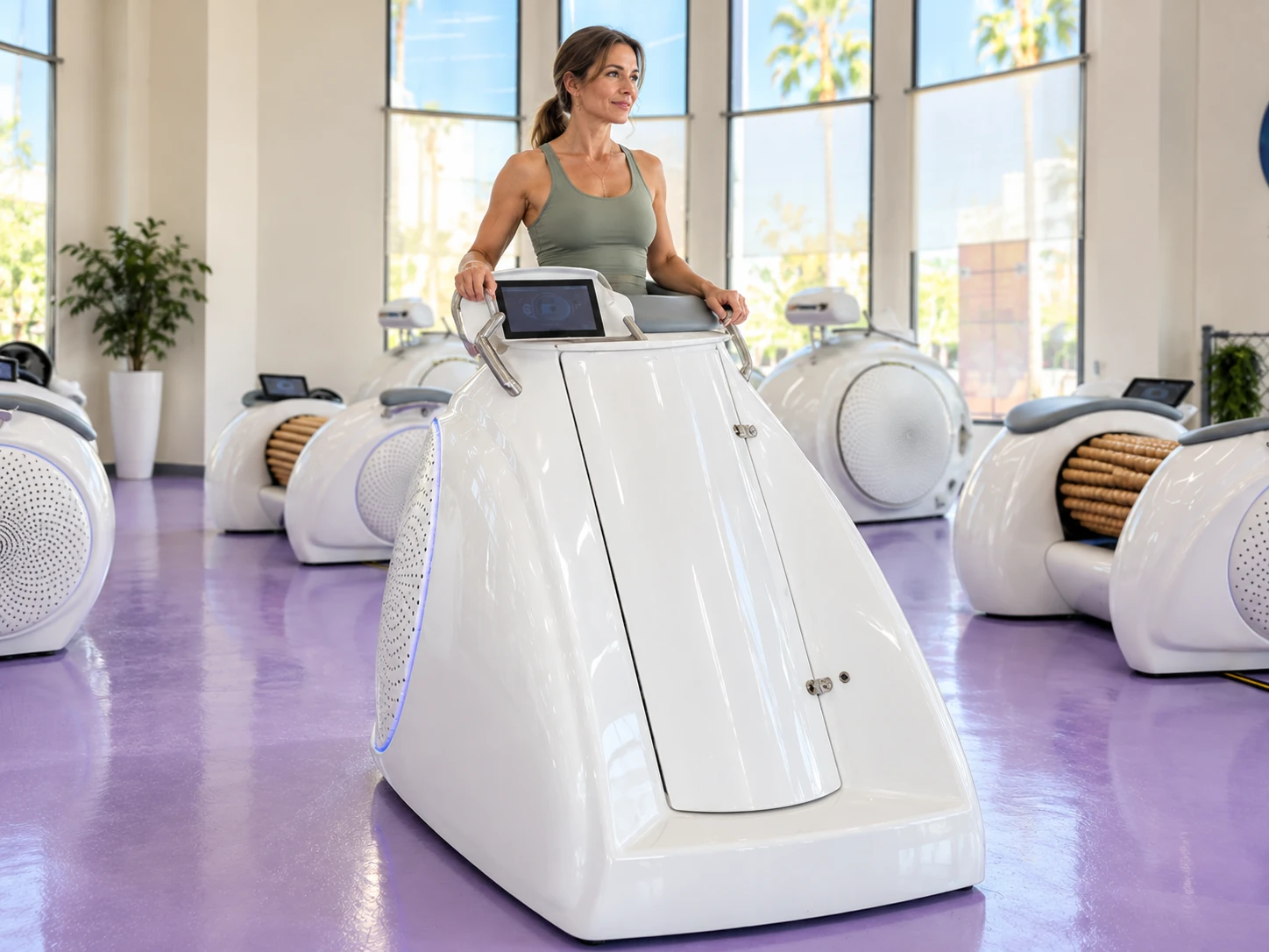 Woman using an infrared treadmill — AI illustration